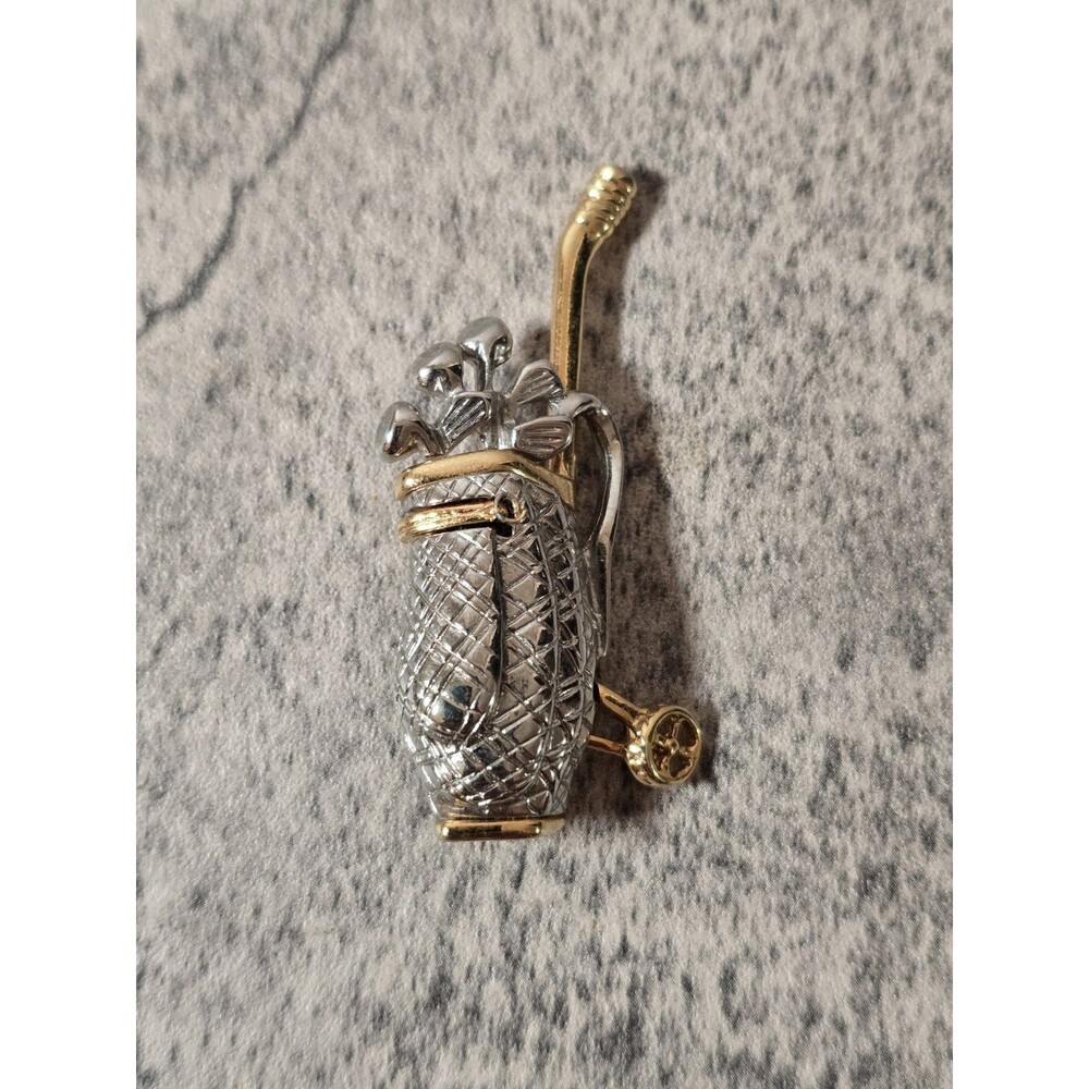 Vintage Signed LC Liz Claiborne Gold & Silver Tone Golf Bag & Clubs Brooch 2"